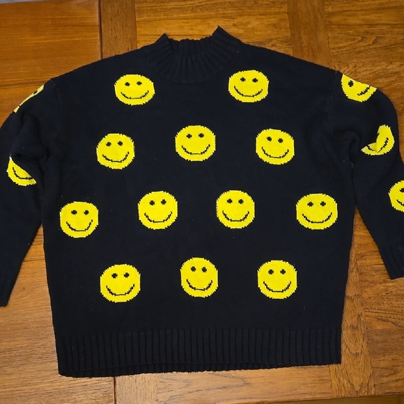Streetwear Society Sweaters - Streetwear Society Black Sweater with Yellow Smiley Faces